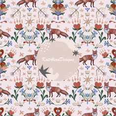 a pattern with foxes and flowers on it