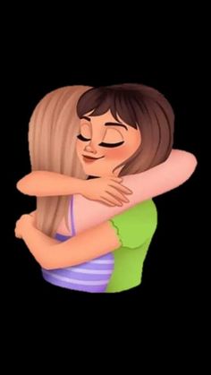 two cartoon girls hugging each other on a black background with text that reads, i love you