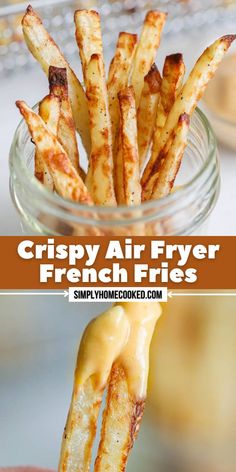 crispy air fryer french fries in a glass jar with melted cheese on top