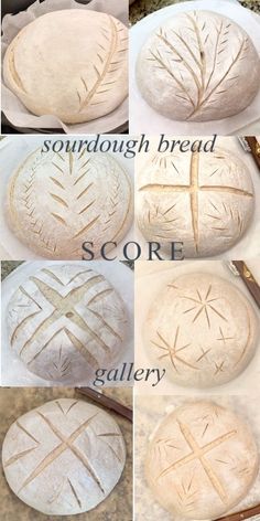 the steps to making bread are shown in several different stages, including cutting and decorating