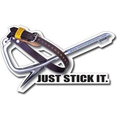 the logo for just stick it shows a pair of scissors and a knife with a yellow handle