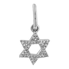 This 14K Gold Mini Micro Pave Diamond Star of David Necklace Charm will add a special touch of sophistication and luxury to any necklace or bracelet. Set with the finest micro pave diamonds, this dazzling mini charm is a classic way to protect yourself and shine in your faith. Enhancer clasp included. Chain sold separately. Item Information Metal: 14k Gold Weight: 0.83g Dimensions: 10mm Diamond Information Total Carat Weight: 0.08 White Gold Diamond Jewelry With Star Charm, Elegant Silver Star Charm, Elegant Diamond Necklace With Star Of David Charm, Luxury Star Of David Necklace With Diamond Accents, Star Of David Diamond Necklace, Elegant Star Of David Diamond Necklace, Gold Nickel-free Star Of David Necklace, Lightning Bolt Necklace, Compass Pendant