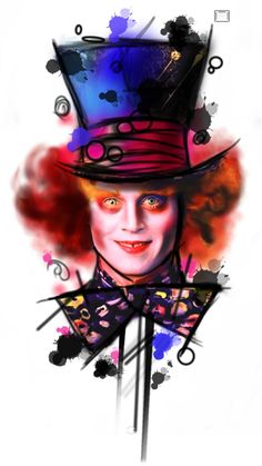 an artistic painting of a clown wearing a top hat