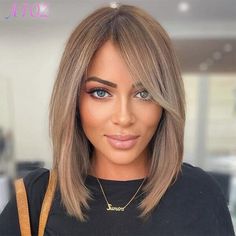 Fashion Ombre Brown Dark Brown Blonde Wig Synthetic Hair Wigs Natural Looking Tuns Bob Lung, Bob Lung, Long Bob Haircuts, Haircut And Color, Hair Color And Cut, Medium Hair Cuts, Balayage Hair, Hair Highlights, Fall Hair