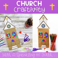 an image of church crafts with colored pencils and crayons