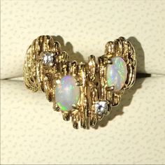 Solid 14k Gold Ring Weighing Almost 7.15 Grams With Genuine Opal And Diamonds. Size 7.25. Stamped 14k With A Makers Mark. Vintage Euc! No Low Ball Offers!! Yes Opal Is Genuine Too! Thanks For Looking! Mark Vintage, Opal Diamond Ring, Ring Color, 14k Gold Ring, Womens Jewelry Rings, Makers Mark, Gold Ring, Diamond Ring, Gold Rings