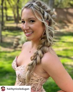 Braided Homecoming Hairstyles, Prom Braid, Hairstyle For Prom, Party Hairstyle, Curly Prom Hair, Formal Hairstyles For Long Hair, Prom Hairstyle, Side Braid Hairstyles