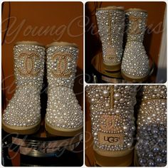 Custom Uggs Diy, Bedazzled Uggs, Diy Ugg Boots, Croc Business, Bedazzled Ideas, Bedazzled Boots, Custom Uggs, Croc Designs, Girls Glitter Shoes