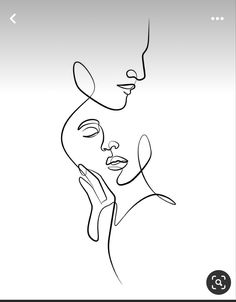 a line drawing of two women's faces, one with her hand on her face