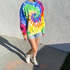 Good Day is expanding our selection! We are now offering hand-dyed tie-dye sweatshirts in the same great quality you've come to expect. Our unisex sweatshirts come in two vibrant designs and have a soft fleece inner layer. Brighten up your look by pairing with your favorite jeans or comfy sweats. Perfect for holiday gifting! Content: 80% Cotton/20% Polyester Size and Fit: Adult Unisex S-L. These sweatshirts will hit just below your waist if you take your normal size. Size up if you're looking fo Casual Rainbow Crew Neck Sweatshirt, Oversized Tie-dye Sweatshirt, Oversized Tie-dye Long Sleeve Sweatshirt, Oversized Tie Dye Long Sleeve Sweatshirt, Oversized Long-sleeved Tie-dye Sweatshirt, Tie Dye Hand Dyed Crew Neck Sweatshirt, Tie Dye Crew Neck Sweatshirt For Streetwear, Tie-dye Crew Neck Sweatshirt For Streetwear, Hand Dyed Tie Dye Crew Neck Sweatshirt