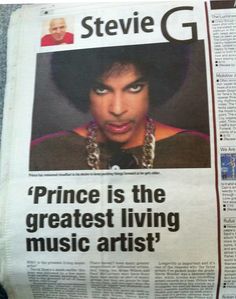 the front page of a newspaper with an article about prince is the greatest living music artist