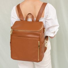 La Mère - Caramel Leather Diaper Bag Backpack | Azaria Modern Everyday Diaper Backpack, Modern Everyday Diaper Bag Backpack, Leather Diaper Bag Backpack, Leather Diaper Bag, Backpack Free, Diaper Bag Backpack, Classic Gold, Backpack Straps, Everyday Bag