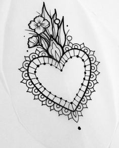 a drawing of a heart with flowers on it