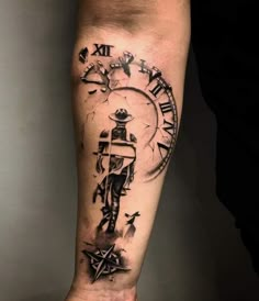 a man with a clock tattoo on his arm