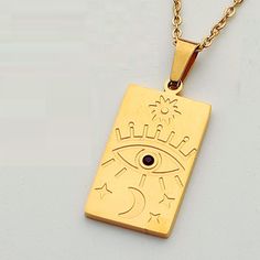 Protection jewelry! l Witchy Third Eye Necklace.ITEM DETAILS:- Third Eye charm necklace- Gold Plated- Chain is adjustable / 16" + 18" Stainless Steel Necklace With Adjustable Chain And Rectangular Pendant, Stainless Steel Necklace With Rectangular Pendant And Adjustable Chain, Spiritual Stainless Steel Necklaces With Large Pendant, Spiritual Stainless Steel Necklace With Large Pendant, Gold Stainless Steel Necklace With Rectangular Pendant, Spiritual Stainless Steel Clavicle Chain Necklace, Spiritual Stainless Steel Clavicle Necklace, Symbolic Stainless Steel Necklace With Large Pendant, Bohemian Adjustable Stainless Steel Necklaces