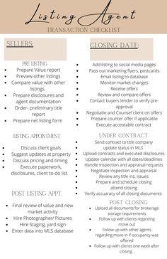 a list with the words listing agent and other things to do in front of it