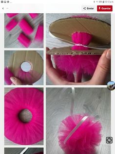 the steps to make a pink tutule flower with cardboard and glue on it