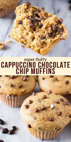 a close up of some chocolate chip muffins