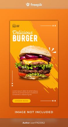 a burger ad with an orange background