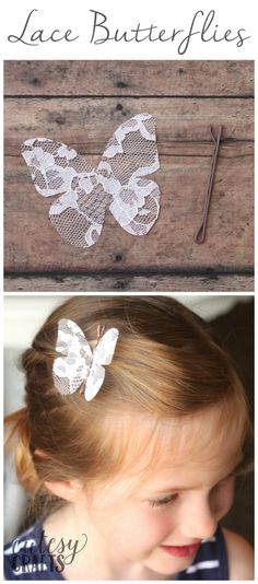 Stiffened Lace Butterfly Hair Pins Butterfly Hair Pins, Hair Pins Diy, Escuela Diy, Lace Butterfly, Lace Diy, Pretty Butterfly, Hair Clips Diy, Lace Crafts, Baby Hair Accessories