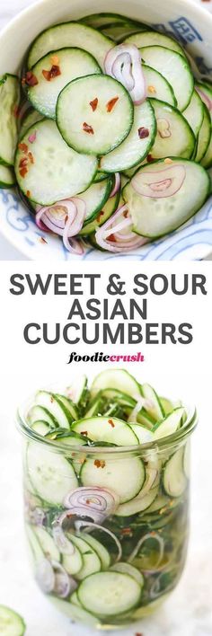 Healthy Thai Cucumber Salad Recipe foodiecrush.com | Asian Pickled Cucumbers Recipe | Rice Vinegar Pickled Cucumbers | Easy Pickled Cucumbers | Asian Pickles Recipe | Sweet and Sour Asian Pickles Cucumbers foodiecrush.com Asian Pickled Cucumbers, Easy Pickled Cucumbers, Asian Cucumbers, Pickled Cucumbers Recipe, Asian Pickles, Thai Cucumber Salad Recipe, Pickles Cucumbers