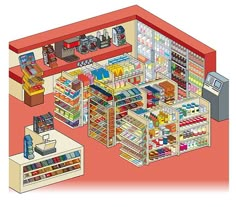 an illustration of a grocery store filled with items