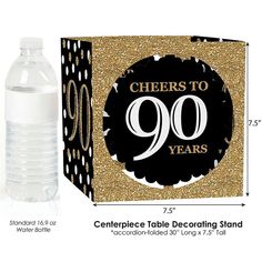 this is an image of a table decorating stand with water bottle and card board