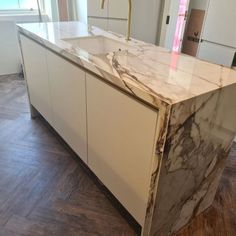 a large marble counter top in a room