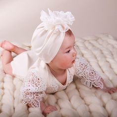 Baby turban hat with bow by MIMINO BABY Christening Gowns For Boys, Lace Baby Bonnet, Newborn Baby Dresses, Baby Bow Hats, Baby Turban Hat, Girls Baptism Dress, Boy Baptism Outfit, Infant Hat, Hat With Bow