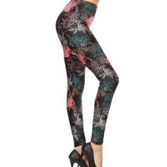 All Orders Ship Next Business Day! Add 3 3/$20 Items To Bundle To Receive Offer! Zoe & Grace Black Leggings With Pink, Turquoise, Purple And White Floral Pattern And Elastic Waist. New With Tags. No Holes. No Stains. No Pilling. No Fade. Marked As One Size But Would Fit A Small/Medium. Laying Flat Measurements: Waist- 12” Inseam- 26” Rise- 11” Measurements Are Approximate 92% Polyester 8% Spandex Smoke Free Home. Multicolor Stretch Bottoms For Night Out, Stretch Multicolor Pants For Winter, Winter Stretch Multicolor Pants, Winter Multicolor Stretch Pants, Fitted Multicolor Leggings For Fall, Fall Multicolor Fitted Leggings, Patterned Leggings, Pink Turquoise, Purple And White