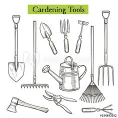 gardening tools set hand drawn in black and white stock photo edit now for garden tools drawing