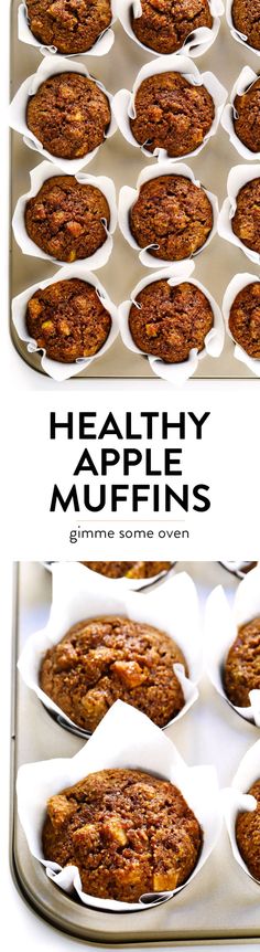 healthy apple muffins are in the pan and ready to be eaten