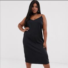 Super Cute And Versatile Black Cami Midi Dress By Asos Curve. Purchased Directly From Asos & Never Worn. V-Neck Style & Adjustable Straps. Model Wears Size 14. Smooth Woven Fabric Drapes Softly Over The Body Main: 100% Polyester. Dress Black Women, Cami Slip Dress, Cami Midi Dress, Black Slip Dress, Midi Slip Dress, Asos Curve, French Women, Plus Size Kleidung, Curve Dresses