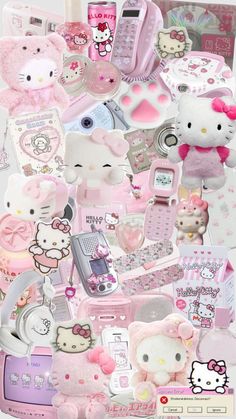 a bunch of hello kitty stickers all over the place