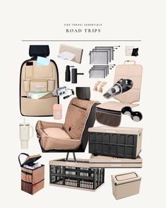 the contents of a travel bag are shown in this graphic style, including luggage and toiletries