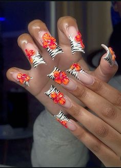 #longnails #duck #nails Lookbook Aesthetic, Nail Art Fleur, Zebra Nails, Big Mama, Dope Nail Designs