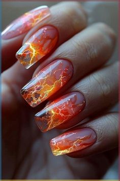 nails salon near me Beautiful Fall Nails Design, Short Art Nails, Ombre Nail Ideas Acrylic, Fire Inspired Nails, Lightning Nails Designs, Nails With Lightning, Lightening Nails, Nail Art Fire, Fire Nails Designs