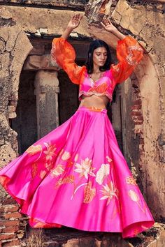 Shop for Archana Shah Pink Bemberg Silk Lehenga And Puff Sleeve Blouse Set for Women Online at Aza Fashions Festive Fitted Sets With Blouson Sleeves, Fitted Sets With Embroidered Sleeves For Diwali, Pink Sets With Embroidered Sleeves For Wedding, Fitted Sets With Embroidered Sleeves For Festive Season, Fitted Lehenga With Pallu For Spring Festival, Fitted Lehenga With Pallu For Spring, Fitted Lehenga With Pallu For Spring Season, Spring Season Fitted Lehenga With Pallu, Fitted Bollywood Dresses With Embroidered Sleeves