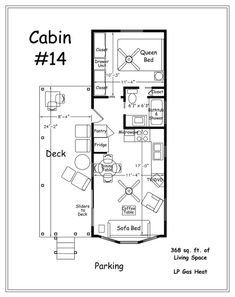 the cabin floor plan is shown in black and white