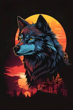 an image of a wolf with the moon in the background