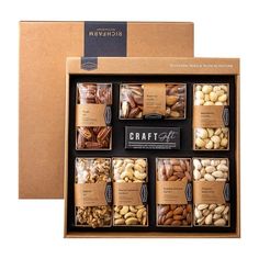 an open box with nuts in it