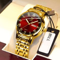 Red Watches For Men, Gold Watches For Men, Gold Automatic Watches For Gift, Luxury Red Business Watches, Luxury Red Men's Watch Accessories, Luxury Automatic Red Watch Accessories, Luxury Red Watches With Automatic Movement, Men's Watches Luxury, Red Quartz