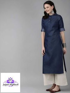 Handmade Cotton Denim Kurta Shirt Dress Office Wear Summer Tunic Tops For Women Office Outfits Women Kurti, Desi Office Wear, Formal Kurtis For Women For Office, Indian Formal Wear Office For Women, Indian Workwear Women, Formal Indian Wear, Indian Office Wear, Indian Formal Wear, Denim Kurti