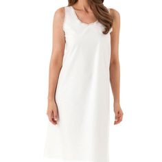 Wide Strap Full Slip Accented With Narrow Scalloped Lace Trim Can Be Worn As A Nightgown As Well! 100% Cotton 25″ Length From Waist Made In The Usa And Imported This Basic Full Cotton Slip Compliments Even The Most Casual Dresses. A Narrow Scalloped Lace Trim Accents The Scooped Neckline And Skirt Bottom To Complete This Cotton Ladies Slip. This Versatile Slip Also Doubles As A Nightgown And Can Be Paired With Any Of Our Robes. Cotton Slip, Scalloped Lace, Cotton Lace, Scoop Neckline, Night Gown, Women's Intimates, Pure Cotton, Lace Trim, Knee Length