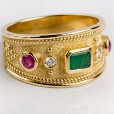 Add A Pop Of Color To Your Outfit With This Stunning Red And Green Stones Wide Band Gold Tone Ring. The Ring Is A Size 8 And Features A Beautiful Combination Of Green And Red Stones That Will Surely Catch The Eye. The Band Is Made Of High-Quality Materials, Ensuring Its Durability And Longevity. This Ring Is Perfect For Those Who Want To Add A Touch Of Beauty And Fashion To Their Style. Party Accessories Jewelry, Gold Color Ring, Men Classic, Ring Men, Types Of Gemstones, Zircon Ring, Men's Jewelry Rings, Unisex Ring, Classic Ring