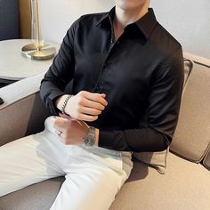 SPECIFICATIONS Material: Polyester Fiber Shirts Type: Dress Shirts Applicable Scene: Office Style: Smart Casual Sleeve Length(cm): Full Applicable Season: Spring and Autumn Gender: MEN Item Type: Shirts Collar: Turn-down Collar Closure Type: Single Breasted Sleeve Style: Regular Fabric Type: Broadcloth Pattern Type: Solid Office Dress, Brand Clothing, Office Dresses, Office Style, Mens Spring, Office Fashion, Spring And Autumn, Height And Weight, Shirt Collar