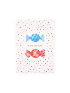 a card with two fish on it, and the words happy birthday written in blue