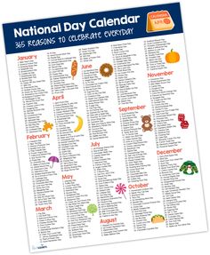 the national day calendar for kids to celebrate