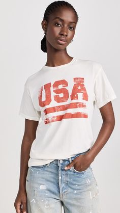 Original Retro Brand USA Tee | Shopbop Summer Jersey T-shirt With Letter Print, Relaxed Fit Jersey T-shirt With Letter Print, American Retro Cotton Relaxed Fit Top, American Retro Cotton Top With Relaxed Fit, American Retro Relaxed Fit Cotton Top, American Retro Cotton Tops With Relaxed Fit, Sporty Cotton Jersey T-shirt With Logo Print, Graphic Print Jersey Top With Crew Neck, Graphic Tee With Crew Neck In Jersey