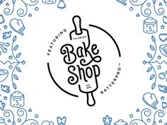 the bake shop logo is surrounded by doodles